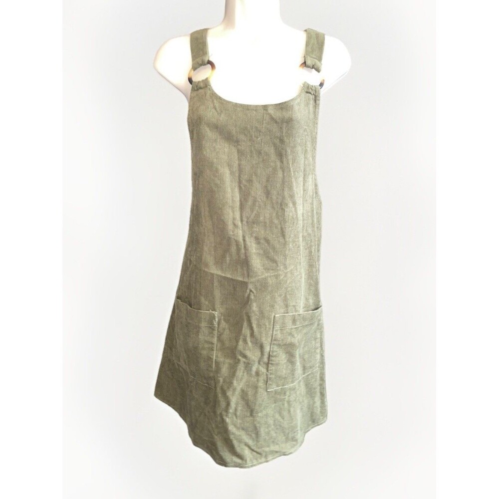 Full Circle Trends L Olive Corduroy Overall Dress Y2K Style
